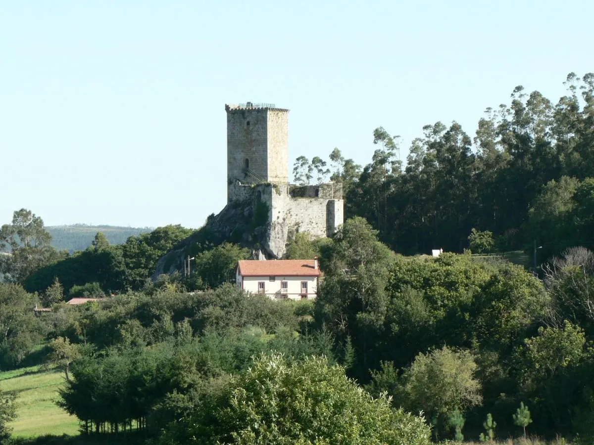 El castillo sobre una colina, rodeado de arbolado y prados